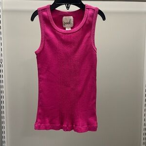 Peek Ribbed Tank Top in Bright Fucshia